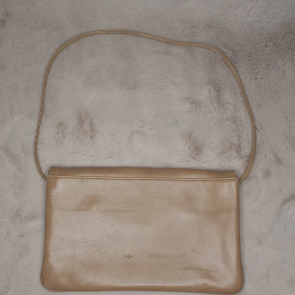 Vintage 80's Asymetric Tan Shoulder Bag With Iconic Built In Lipstick Mirror